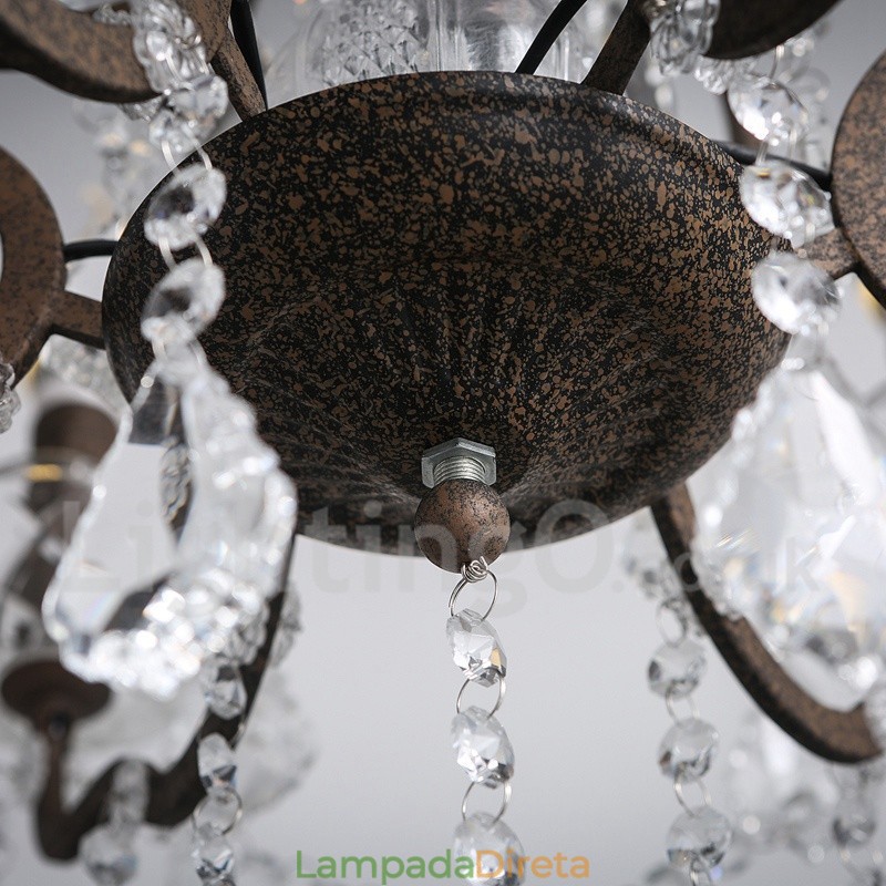 6 Diâmetro de luz 60CM Pintura de cristal vintage Lustre de metal Cor de ferro enferrujado Luz pendente