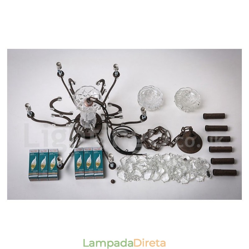 6 Diâmetro de luz 60CM Pintura de cristal vintage Lustre de metal Cor de ferro enferrujado Luz pendente