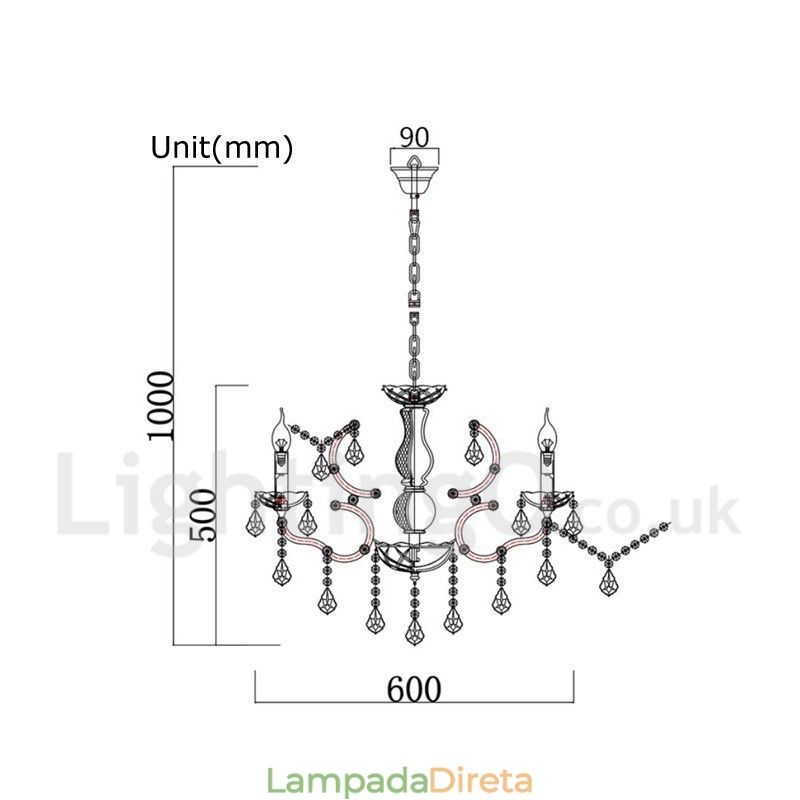 6 Diâmetro de luz 60CM Pintura de cristal vintage Lustre de metal Cor de ferro enferrujado Luz pendente