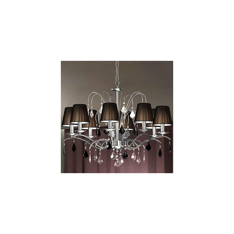 Abajur de tecido Lustre de cristal 8 luzes