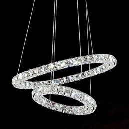 Luminária pendente de cristal moderna com 2 anéis e três lados K9, luminárias de teto internas de cristal