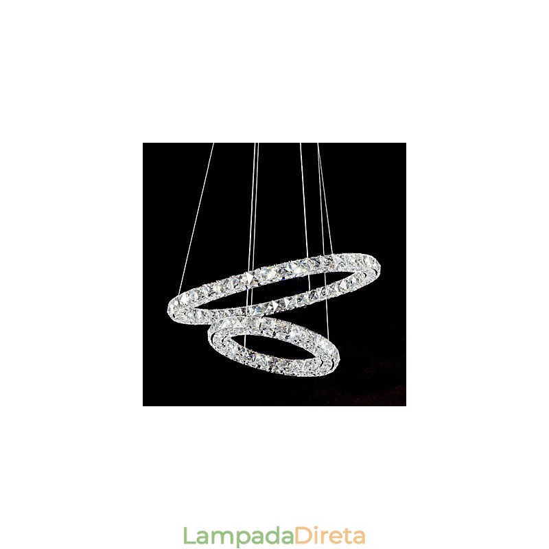 Luminária pendente de cristal moderna com 2 anéis e três lados K9, luminárias de teto internas de cristal