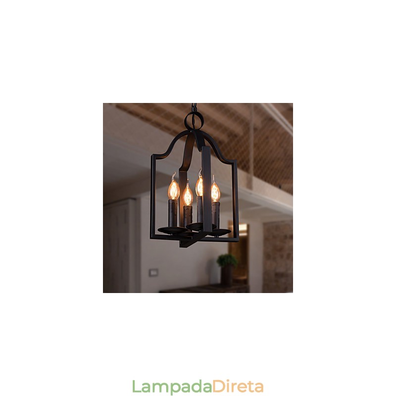 Luminária pendente de ferro minimalista vintage com 4 luzes