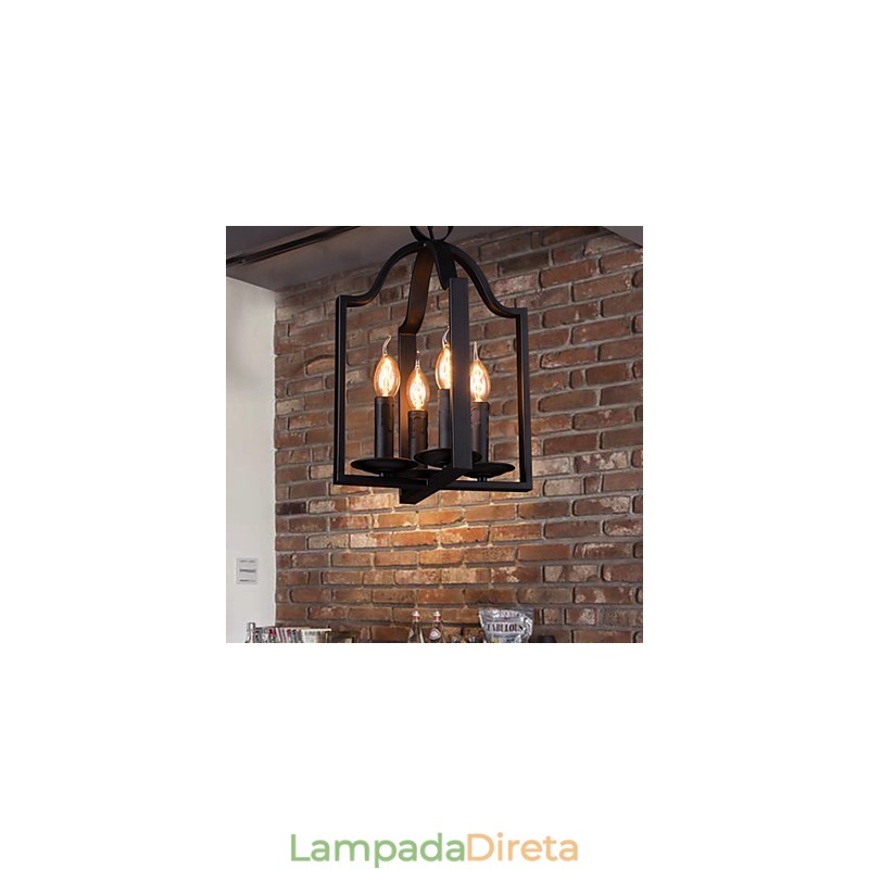 Luminária pendente de ferro minimalista vintage com 4 luzes