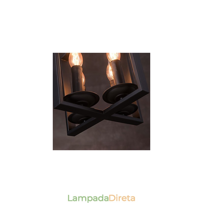 Luminária pendente de ferro minimalista vintage com 4 luzes