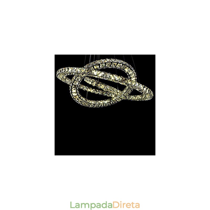 Luminária pendente de cristal moderna com 2 anéis e três lados K9, luminárias de teto internas de cristal