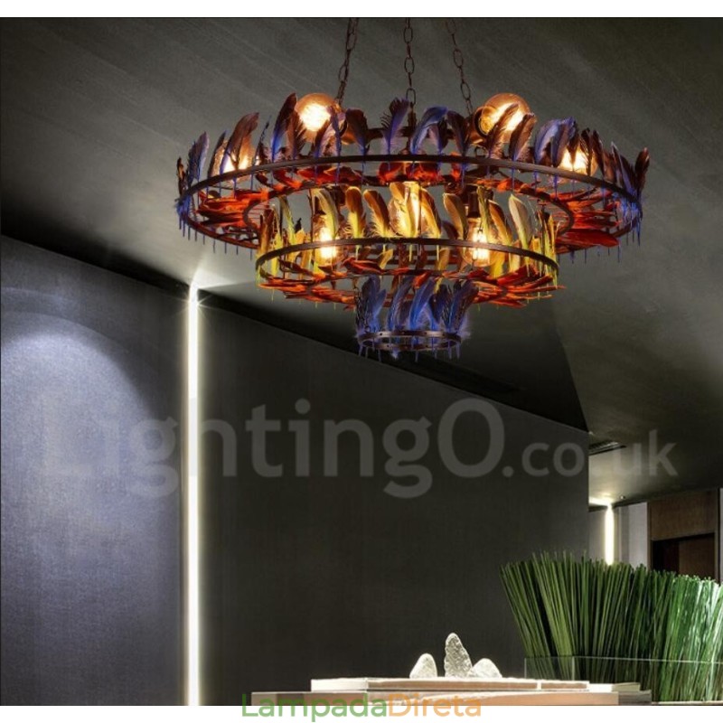 Loja de iluminação de aço retrô, lustre pendente, luz