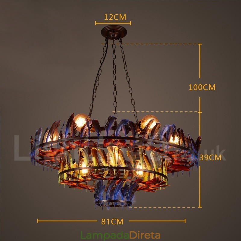 Loja de iluminação de aço retrô, lustre pendente, luz