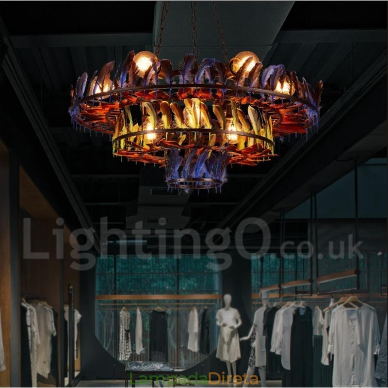 Loja de iluminação de aço retrô, lustre pendente, luz