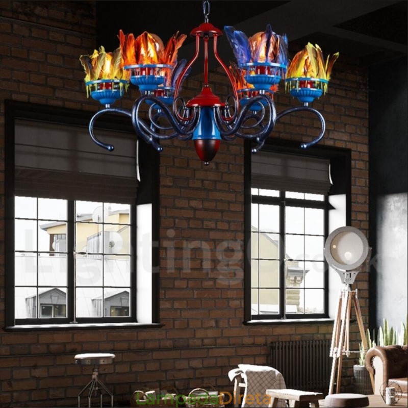Loja de iluminação de aço retrô, lustre pendente, luz