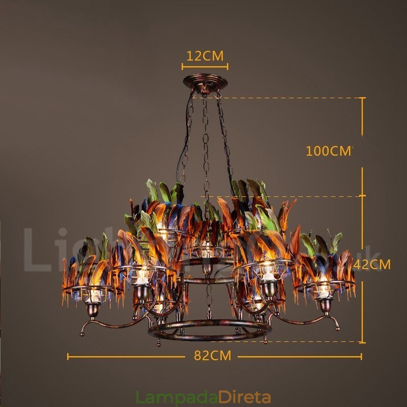 Loja de iluminação de aço retrô, lustre pendente, luz
