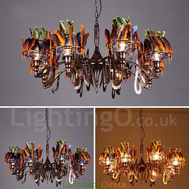 Loja de iluminação de aço retrô, lustre pendente, luz
