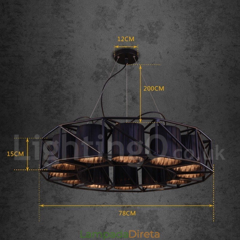 Loja de iluminação de aço estilo industrial, lustre pendente, luz