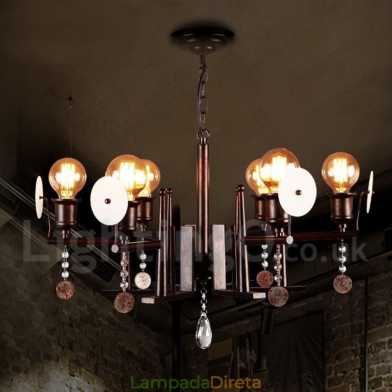 Loja de iluminação de cristal acrílico de aço estilo industrial, lustre pendente, luz