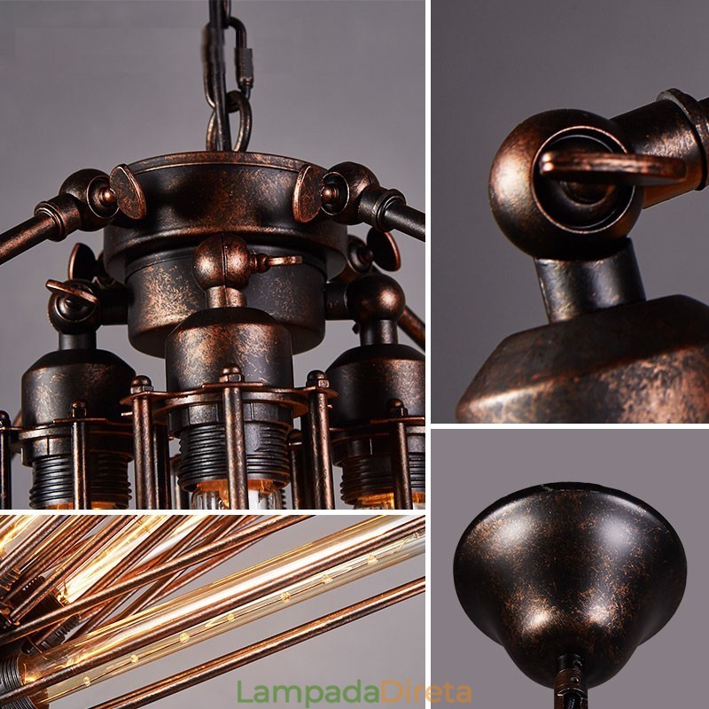 Loja de iluminação de aço estilo industrial, lustre pendente, luz