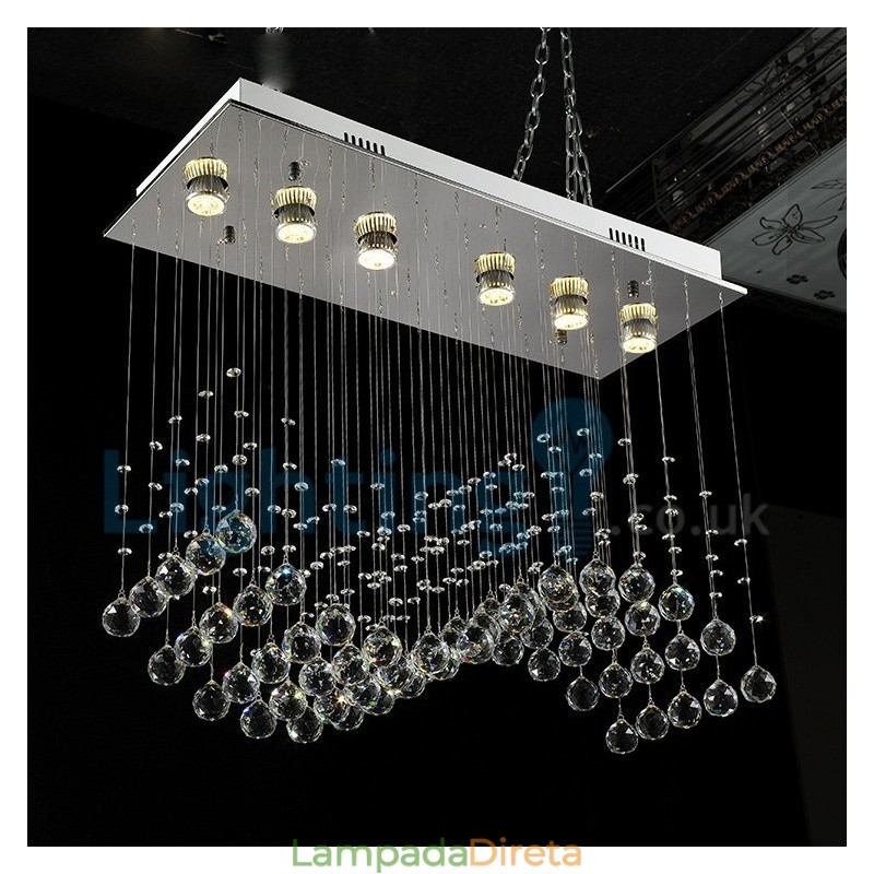 Lustre moderno contemporâneo, luminária pendente embutida, luz de gota de chuva de cristal