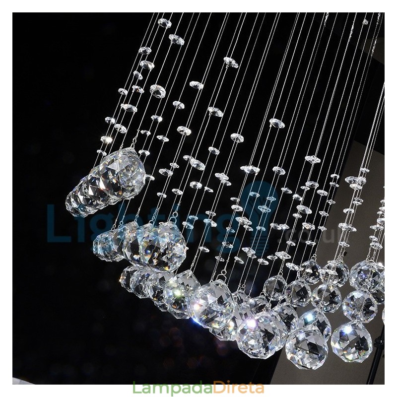 Lustre moderno contemporâneo, luminária pendente embutida, luz de gota de chuva de cristal