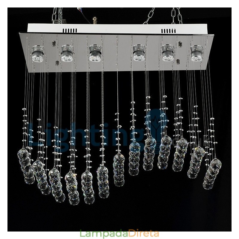 Lustre moderno contemporâneo, luminária pendente embutida, luz de gota de chuva de cristal