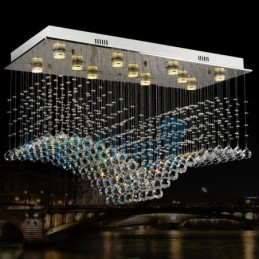 Lustre moderno contemporâneo, luminária pendente embutida, luz de gota de chuva de cristal