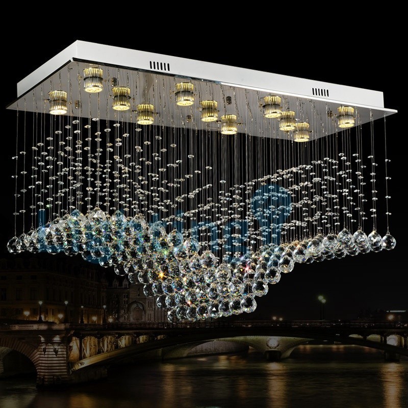 Lustre moderno contemporâneo, luminária pendente embutida, luz de gota de chuva de cristal