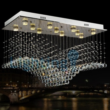 Lustre moderno contemporâneo, luminária pendente embutida, luz de gota de chuva de cristal Lustre moderno contemporâneo, luminária pendente embutida, luz de gota de chuva de cristal