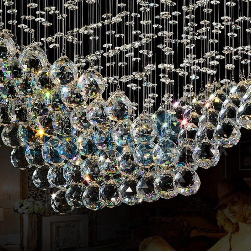 Lustre moderno contemporâneo, luminária pendente embutida, luz de gota de chuva de cristal
