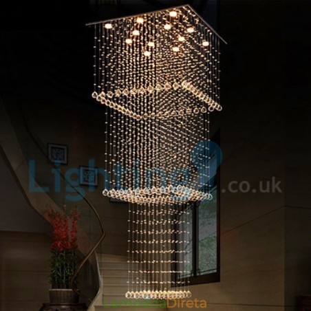 Lustre moderno contemporâneo, luminária pendente embutida, luz de gota de chuva de cristal Lustre moderno contemporâneo, luminária pendente embutida, luz de gota de chuva de cristal