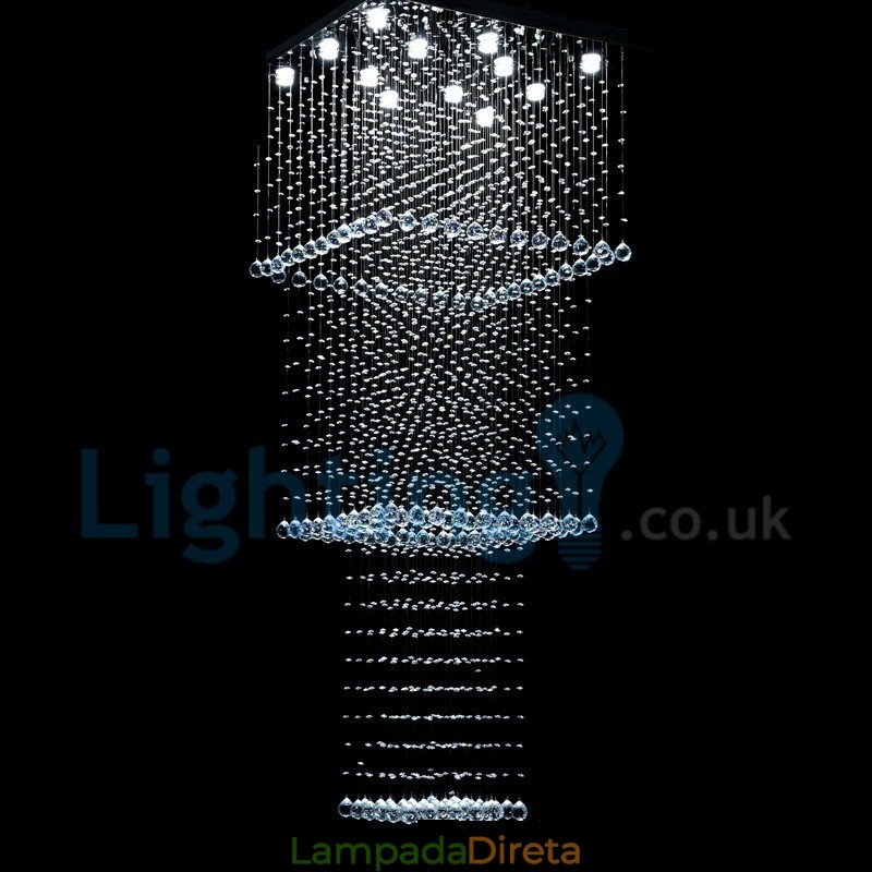 Lustre moderno contemporâneo, luminária pendente embutida, luz de gota de chuva de cristal