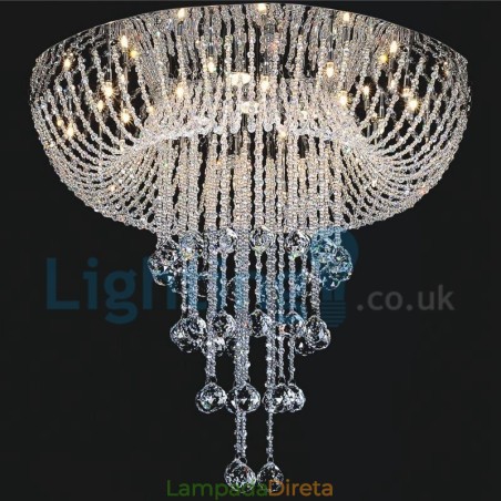 Lustre moderno contemporâneo, luminária pendente embutida, luz de gota de chuva de cristal Lustre moderno contemporâneo, luminária pendente embutida, luz de gota de chuva de cristal