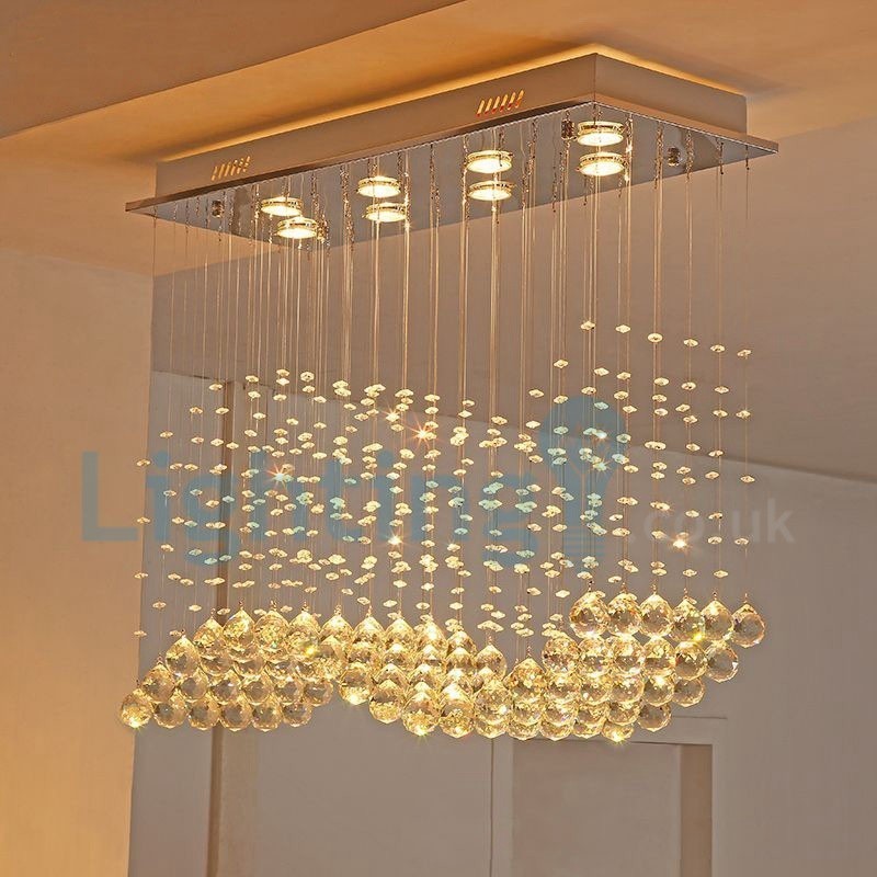 Lustre moderno contemporâneo, luminária pendente embutida, luz de gota de chuva de cristal
