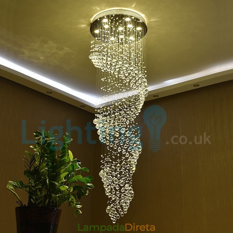 Lustre moderno contemporâneo, luminária pendente embutida, luz de gota de chuva de cristal