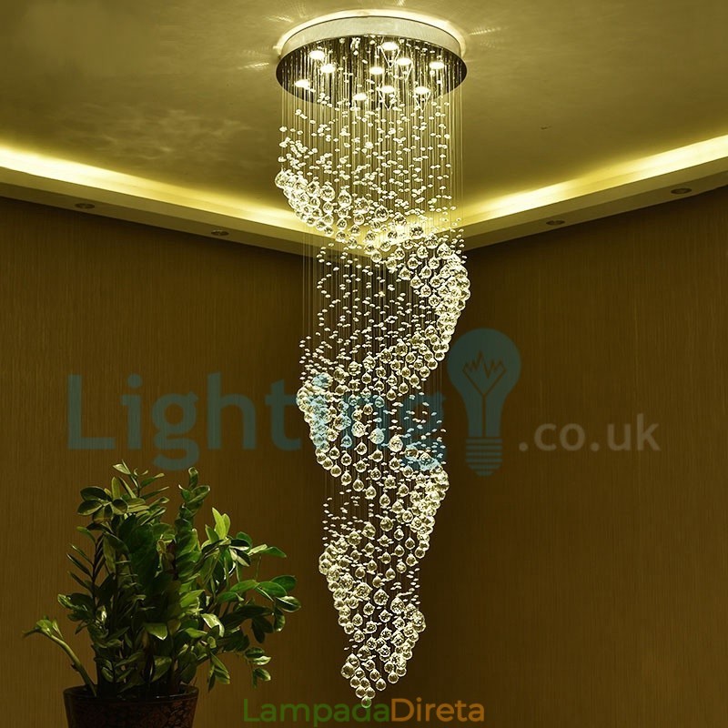 Lustre moderno contemporâneo, luminária pendente embutida, luz de gota de chuva de cristal