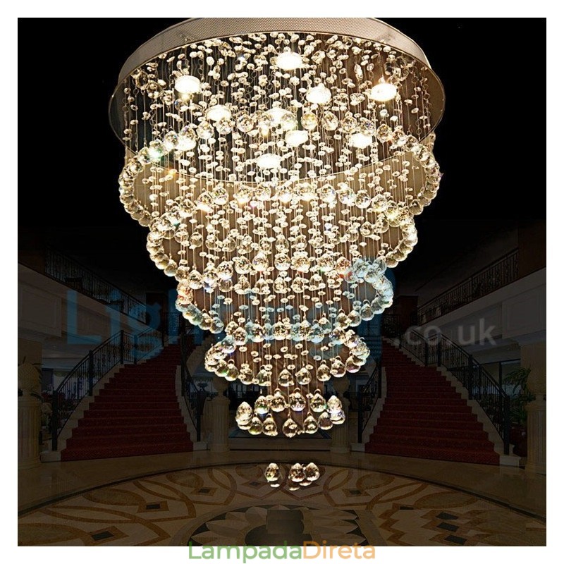 Lustre moderno contemporâneo, luminária pendente embutida, luz de gota de chuva de cristal