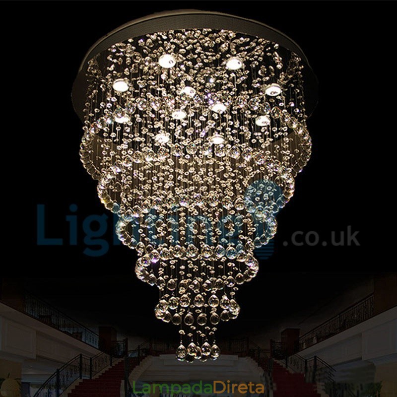 Lustre moderno contemporâneo, luminária pendente embutida, luz de gota de chuva de cristal