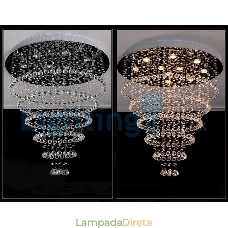 Lustre moderno contemporâneo, luminária pendente embutida, luz de gota de chuva de cristal