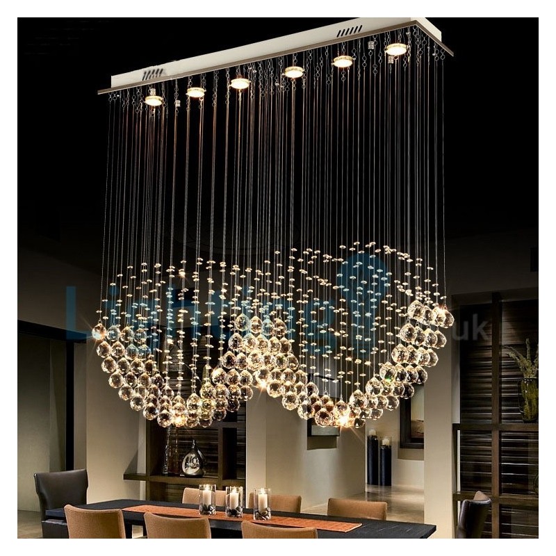 Lustre moderno contemporâneo, luminária pendente embutida, luz de gota de chuva de cristal