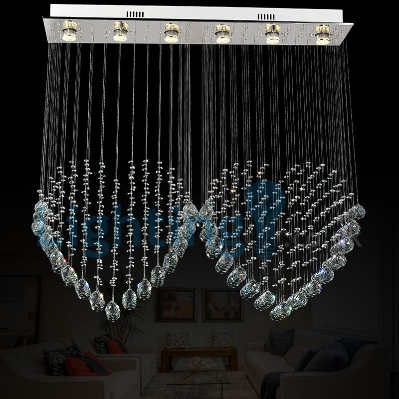 Lustre moderno contemporâneo, luminária pendente embutida, luz de gota de chuva de cristal