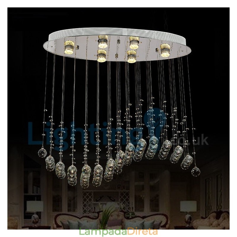 Lustre moderno contemporâneo, luminária pendente embutida, luz de gota de chuva de cristal