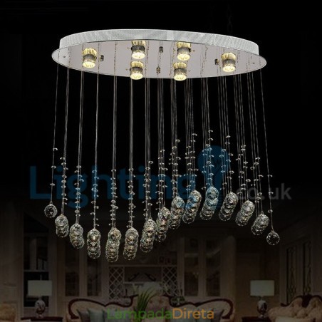 Lustre moderno contemporâneo, luminária pendente embutida, luz de gota de chuva de cristal Lustre moderno contemporâneo, luminária pendente embutida, luz de gota de chuva de cristal