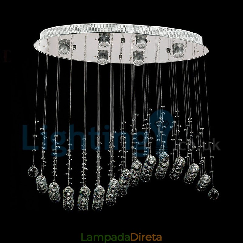 Lustre moderno contemporâneo, luminária pendente embutida, luz de gota de chuva de cristal