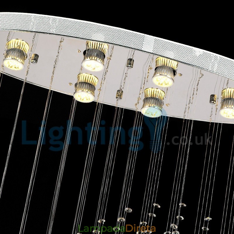 Lustre moderno contemporâneo, luminária pendente embutida, luz de gota de chuva de cristal