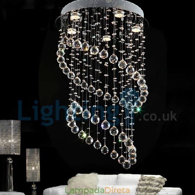 Lustre moderno contemporâneo, luminária pendente embutida, luz de gota de chuva de cristal