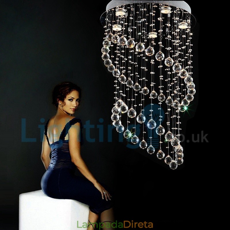 Lustre moderno contemporâneo, luminária pendente embutida, luz de gota de chuva de cristal