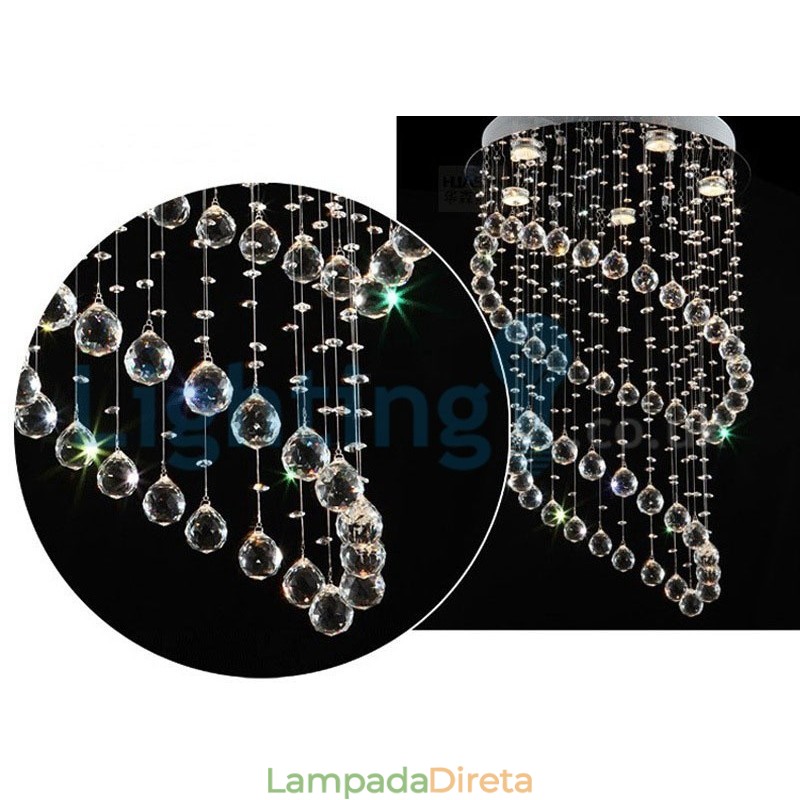 Lustre moderno contemporâneo, luminária pendente embutida, luz de gota de chuva de cristal