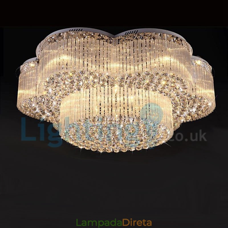 Lustre moderno contemporâneo, luminária pendente embutida, luz de gota de chuva de cristal