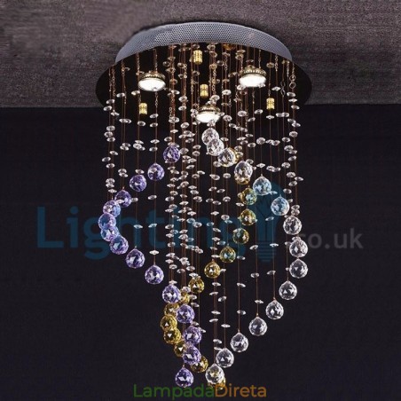 Lustre moderno contemporâneo, luminária pendente embutida, luz de gota de chuva de cristal Lustre moderno contemporâneo, luminária pendente embutida, luz de gota de chuva de cristal
