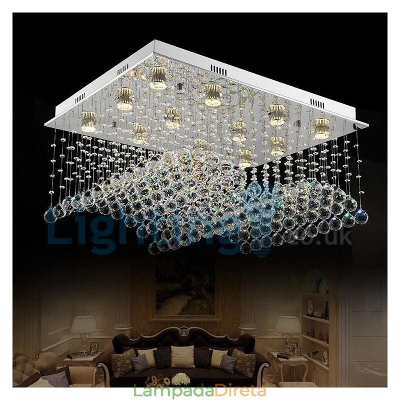 Lustre moderno contemporâneo, luminária pendente embutida, luz de gota de chuva de cristal