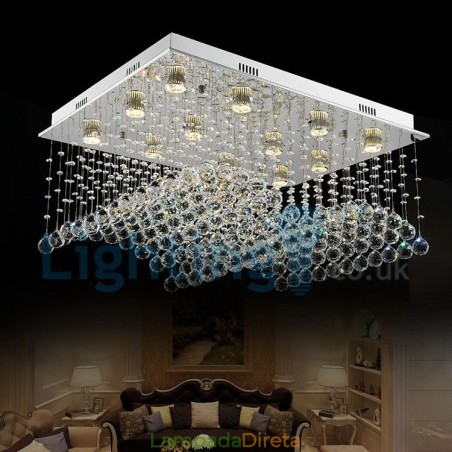 Lustre moderno contemporâneo, luminária pendente embutida, luz de gota de chuva de cristal Lustre moderno contemporâneo, luminária pendente embutida, luz de gota de chuva de cristal