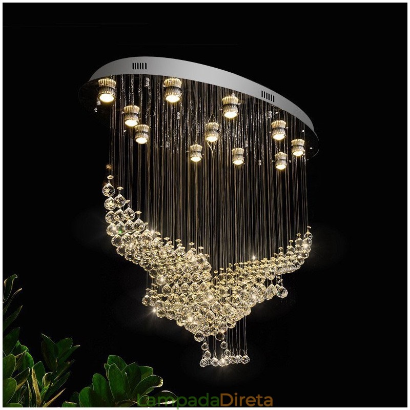 Lustre moderno contemporâneo, luminária pendente embutida, luz de gota de chuva de cristal