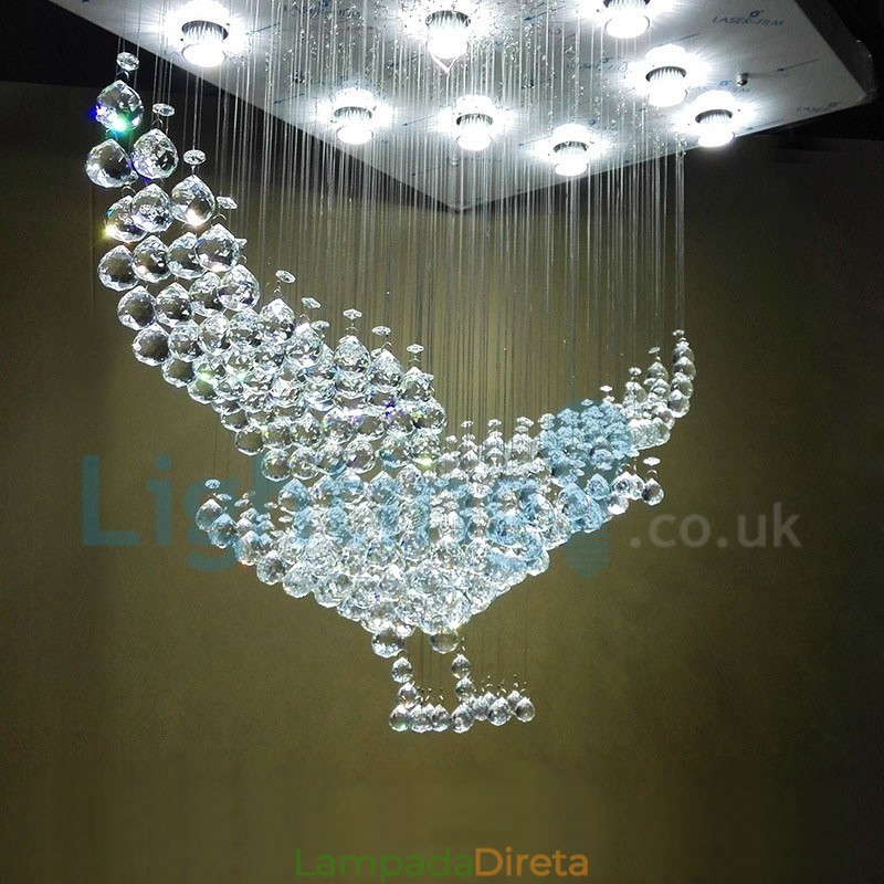 Lustre moderno contemporâneo, luminária pendente embutida, luz de gota de chuva de cristal